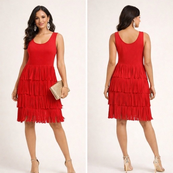 Kate & Mallory Dresses & Skirts - Kate & Mallory Red Fringe Sleeveless Knee-Length Dress Women's XL Stretchy Party